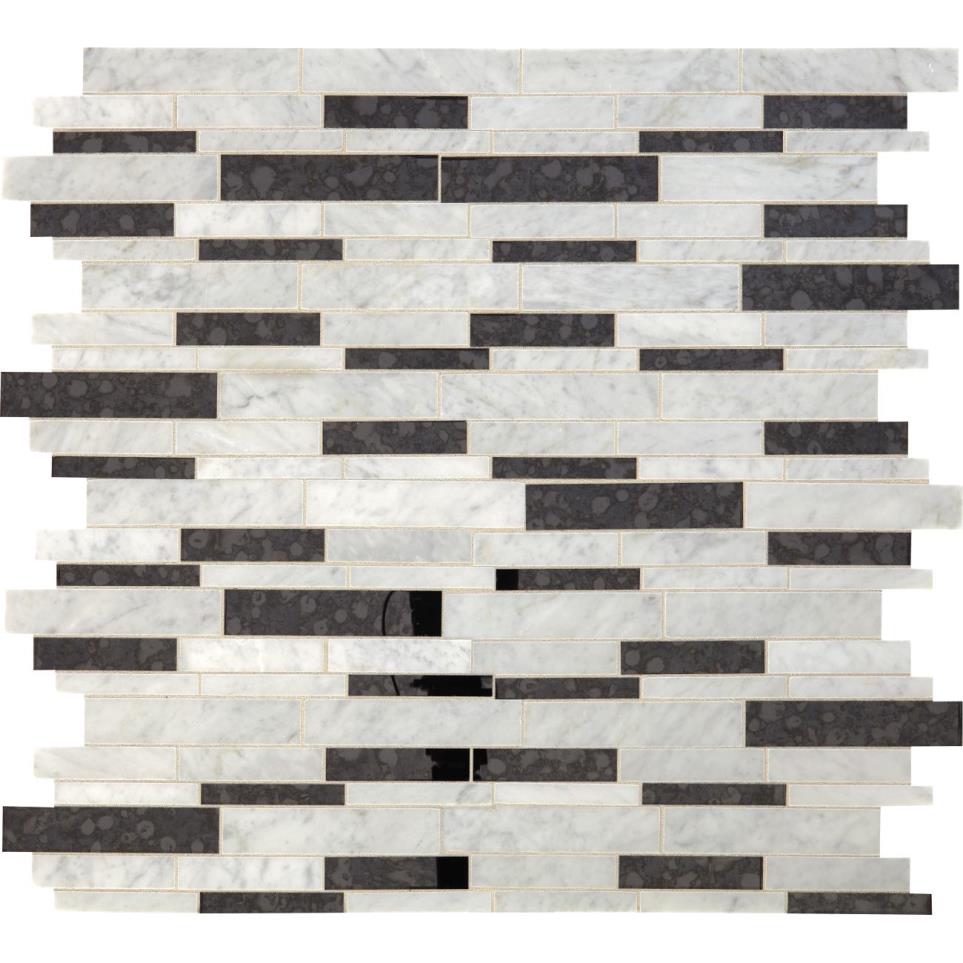 Mosaic Carrara White/Black Ant Mirror Polished Black Tile