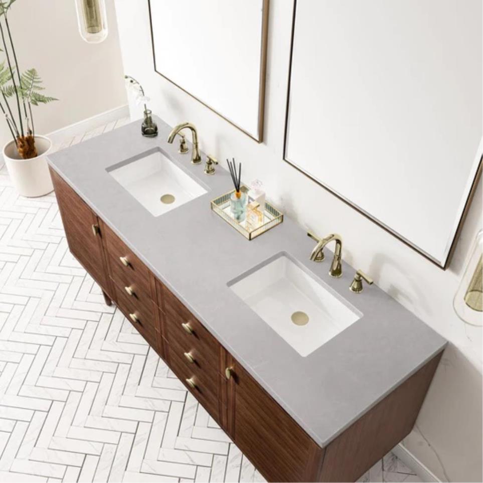 Base with Sink Top Mid-Century Walnut Dark Finish Vanities