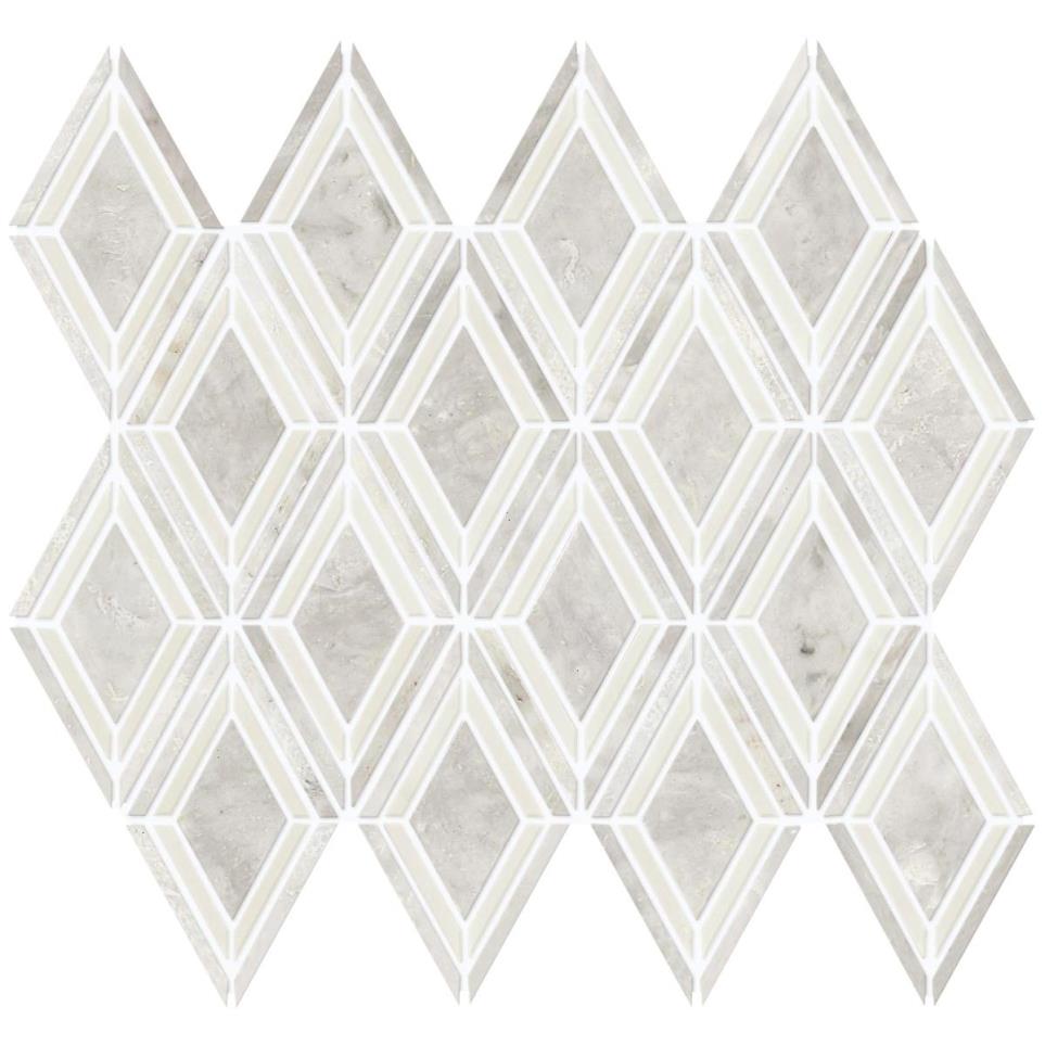 Mosaic Argyle Blend White Polished White Tile