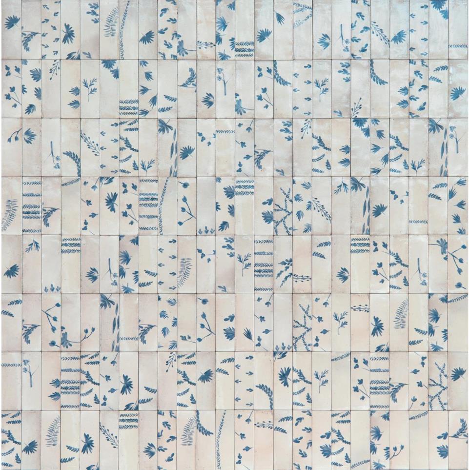 Tile Natural Deco Leaf Glossy Blue Tile