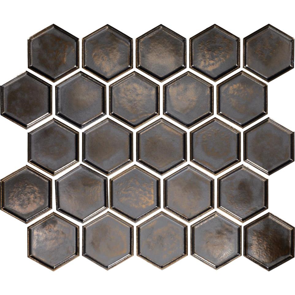 Mosaic Antiqued Brass Satin Black Tile