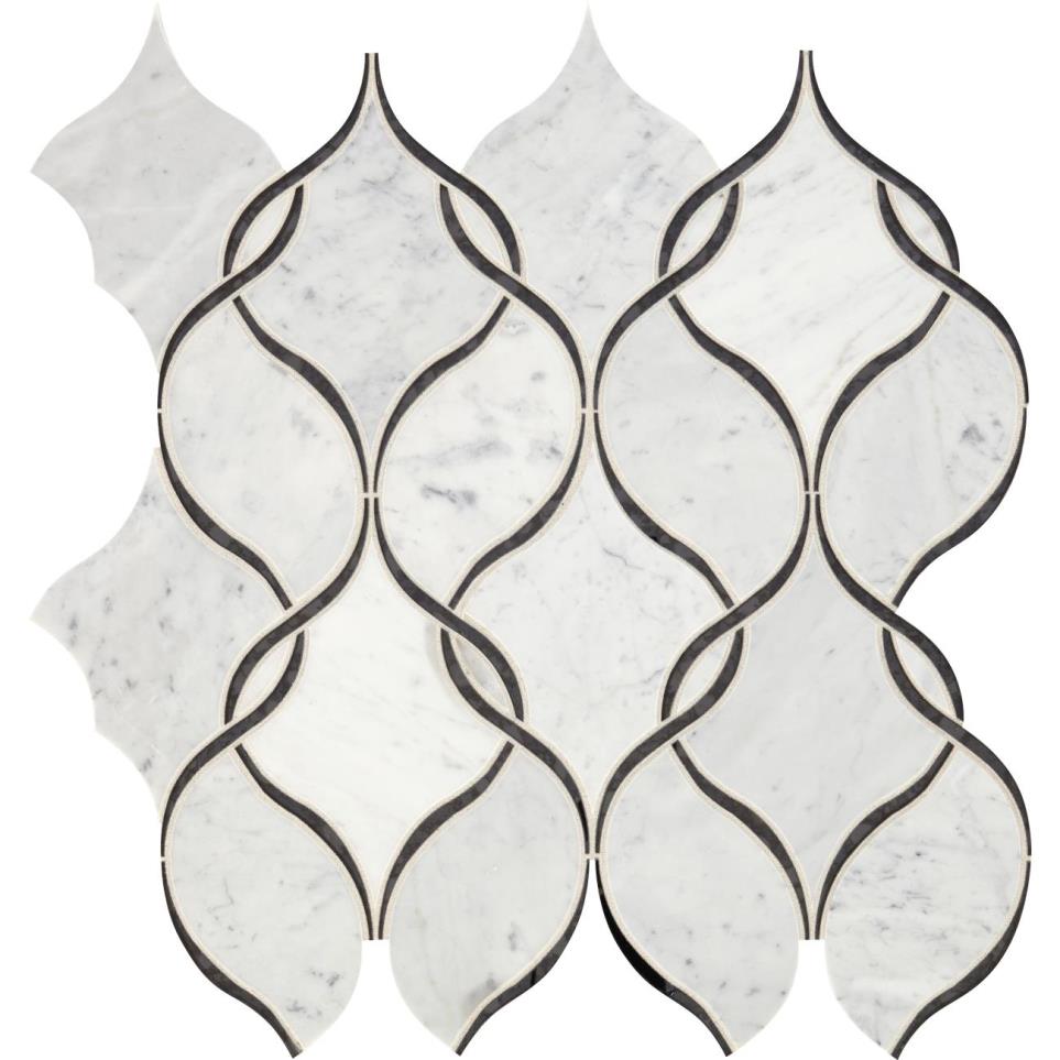 Mosaic Carrara White/Black Ant Mirror Polished Black Tile