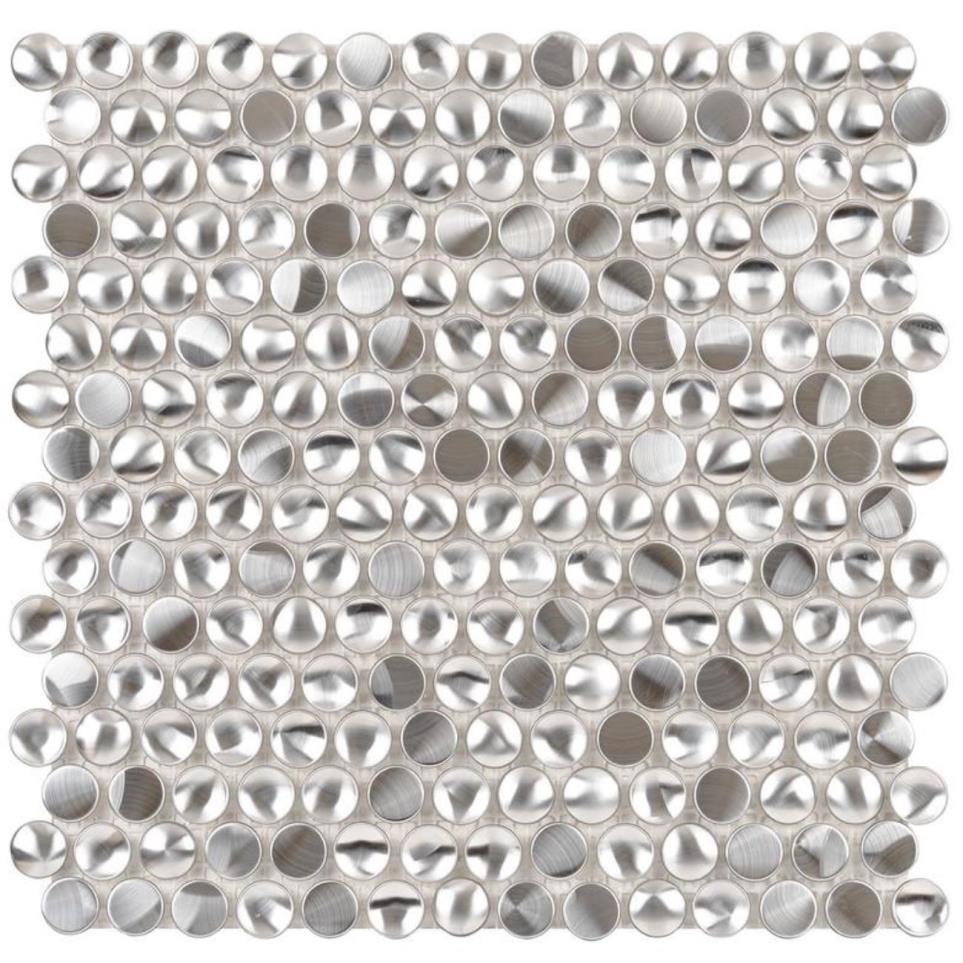 Mosaic Brushed Stainless Steel W Swirls Gray Tile