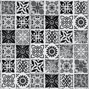Tile Plank Abstract Black/White Black Vinyl