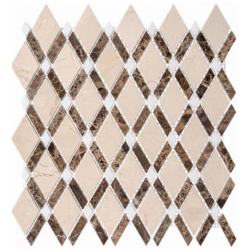 Mosaic Crema Marfil+Empr Dark+Thassos White Beige/Tan Tile