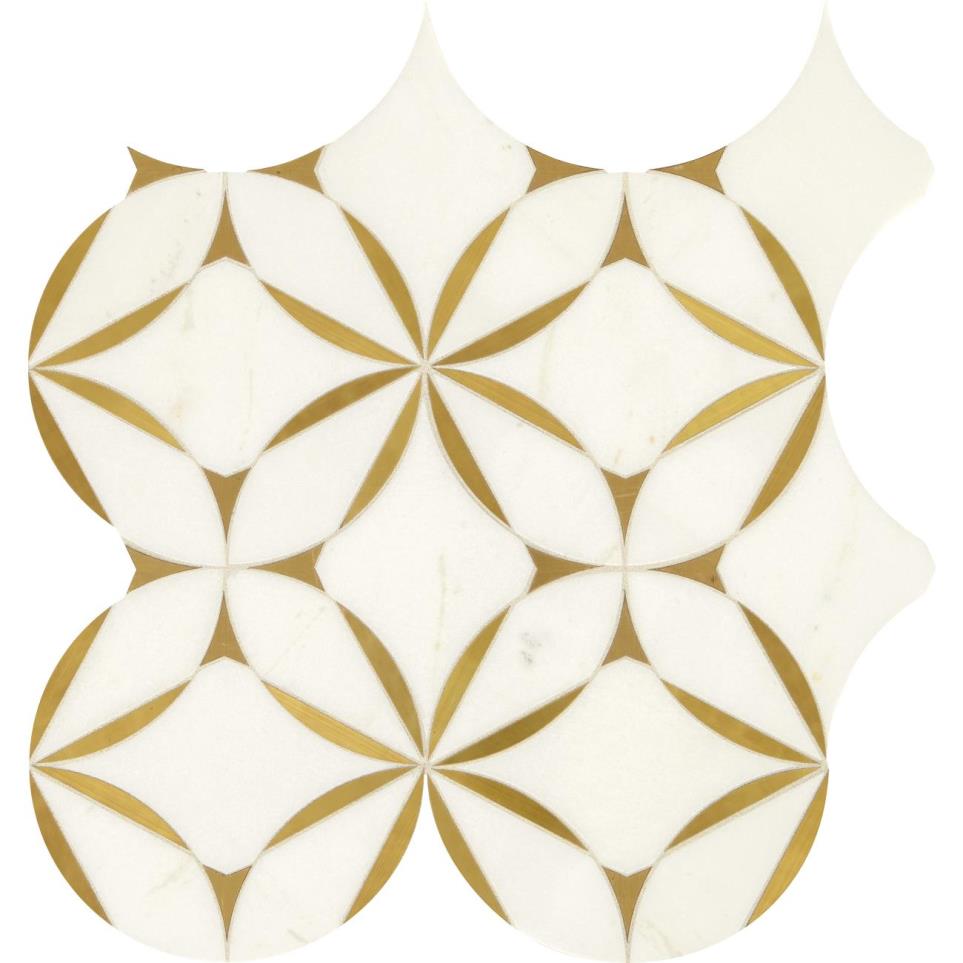 Mosaic Thassos White/ Brass Polished White Tile
