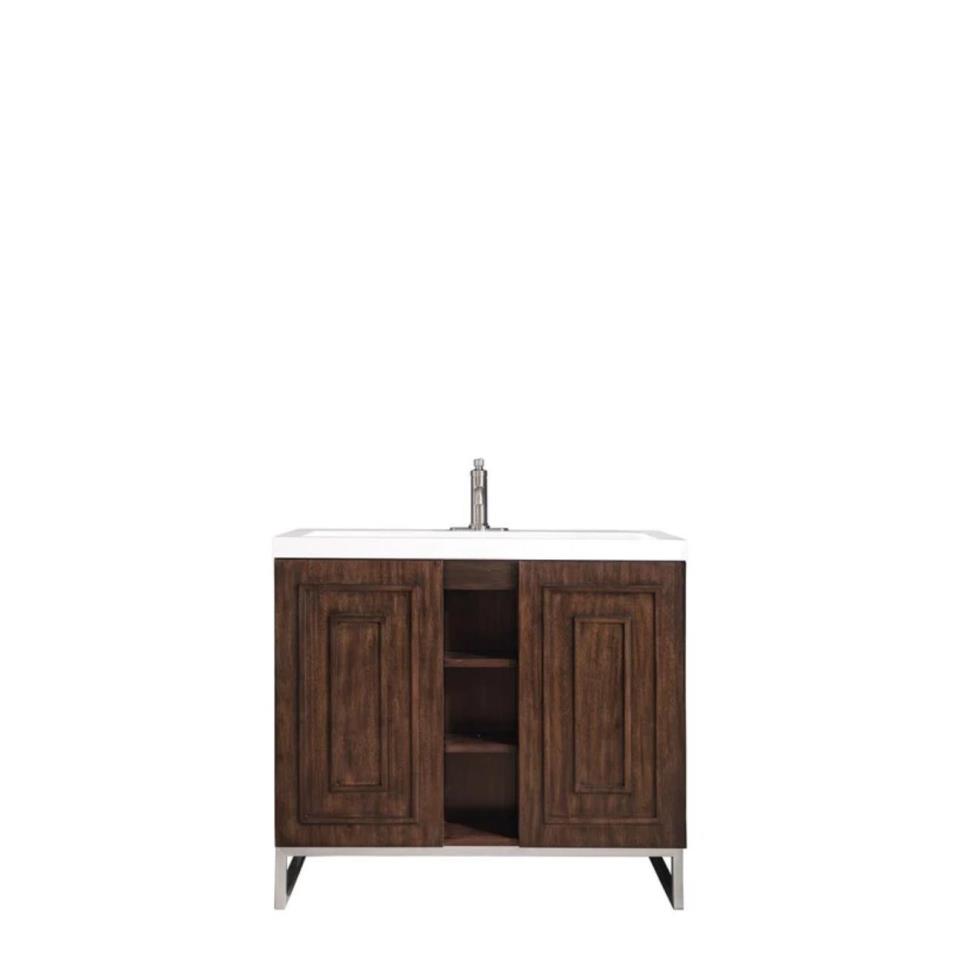 Base with Sink Top Mid Century Acacia Dark Finish Vanities