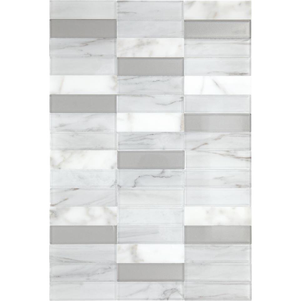 Mosaic White Carrara and Glass Polished Gray Tile