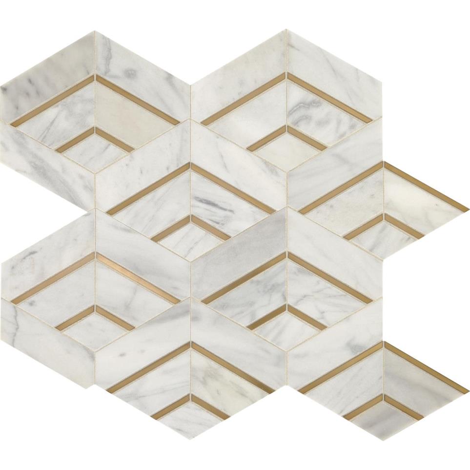 Mosaic Alluring White/Brass Honed White Tile