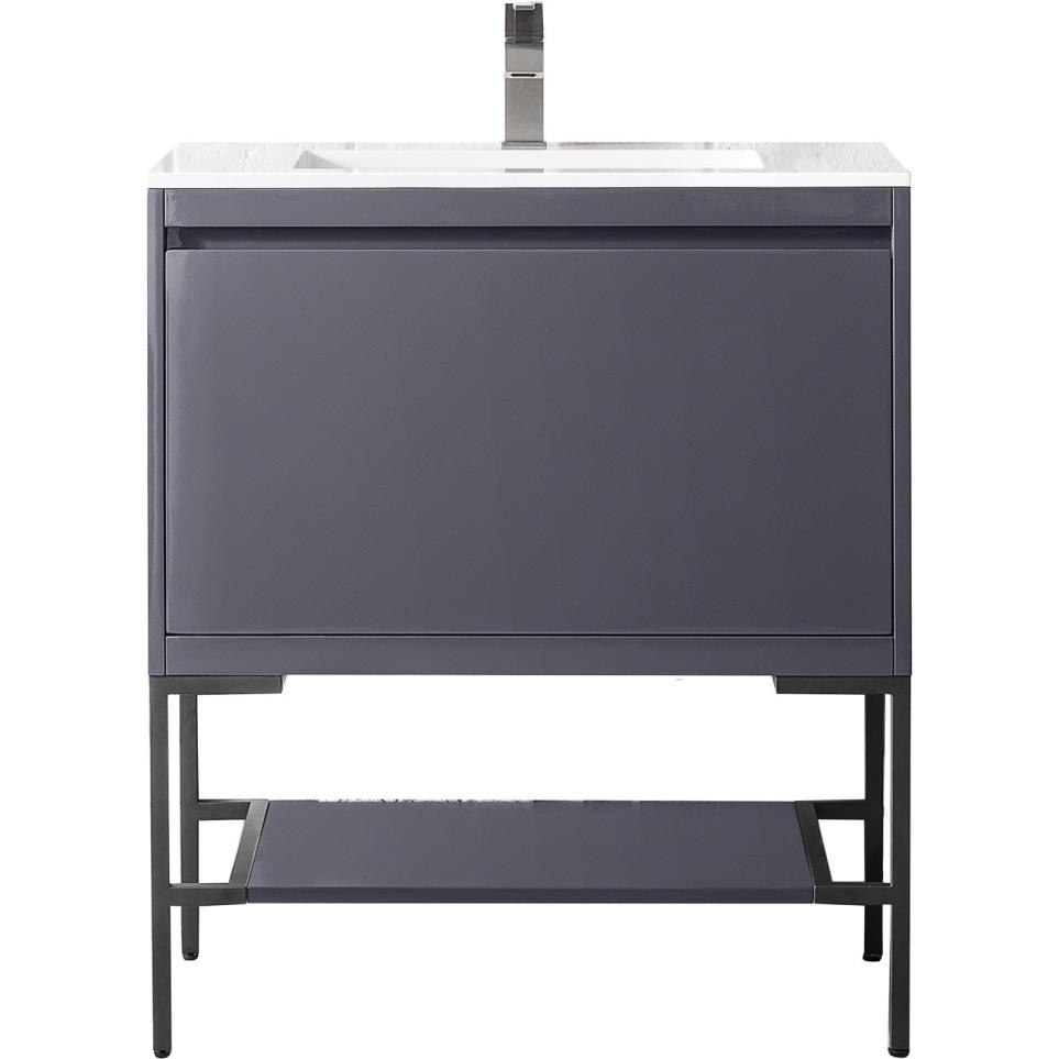 Base with Sink Top Modern Grey Glossy Grey / Black Vanities