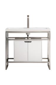 Base with Sink Top Brushed Nickel Metal Tones Vanities