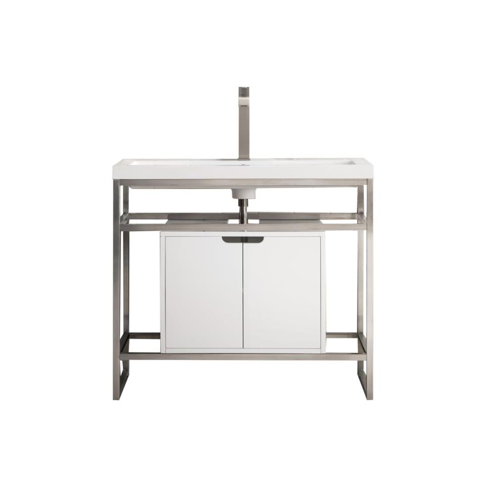 Base with Sink Top Brushed Nickel Metal Tones Vanities