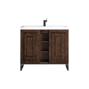 Base with Sink Top Mid Century Acacia Dark Finish Vanities