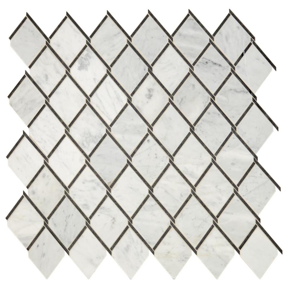 Mosaic Carrara White/Black Ant Mirror Polished Black Tile