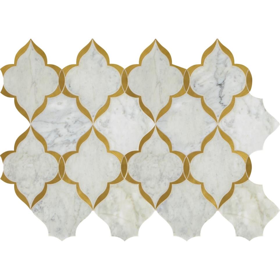 Mosaic Carrara White/ Brass Polished White Tile