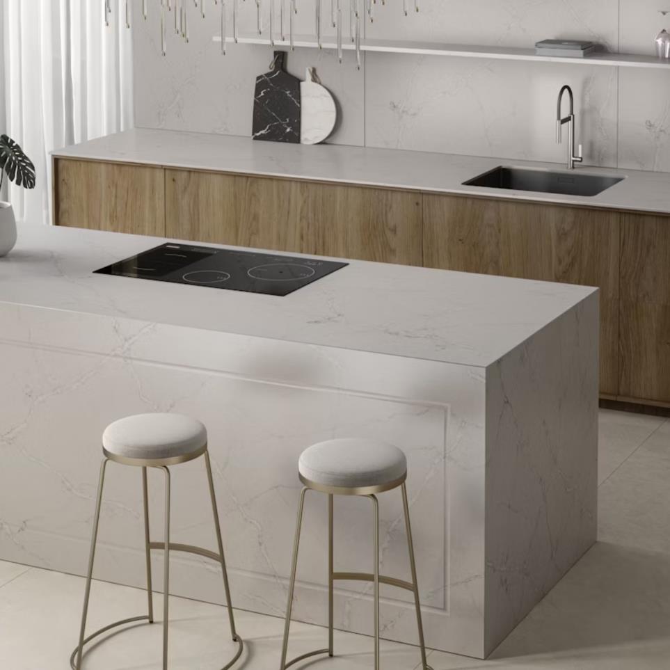Slab Silestone Victorian Silver Grey / Black Quartz Countertops