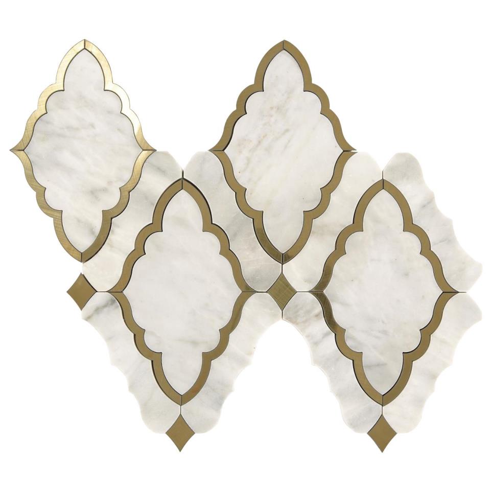 Mosaic White And Brass Polished Beige/Tan Tile