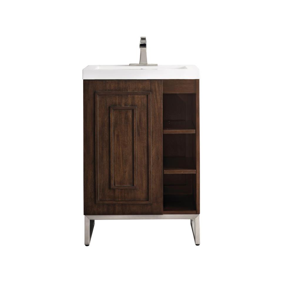 Base with Sink Top Mid Century Acacia Dark Finish Vanities