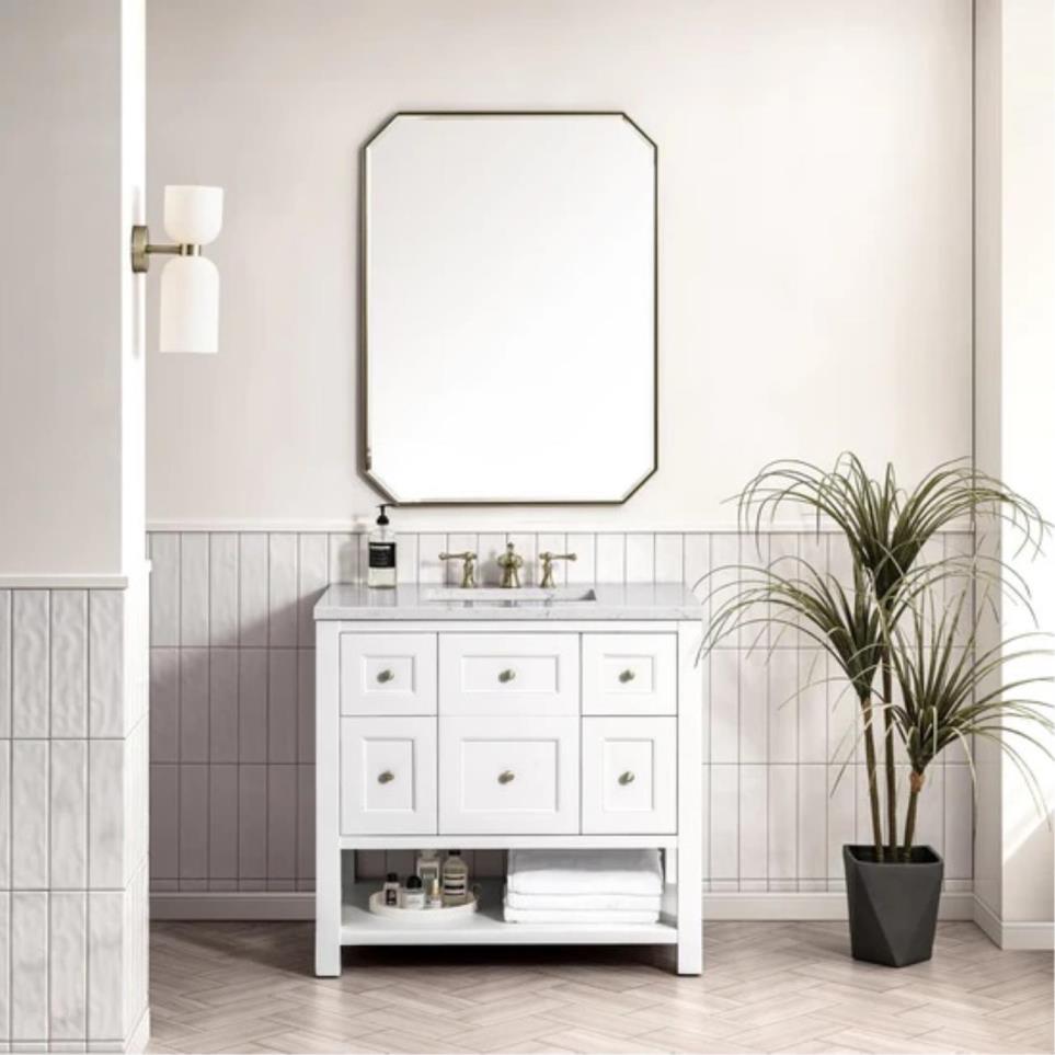 Base with Sink Top Bright White White Vanities
