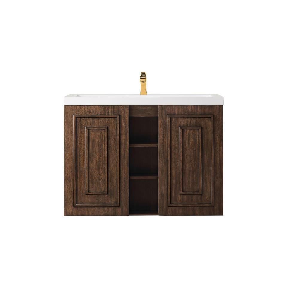 Base with Sink Top Mid Century Acacia Dark Finish Vanities