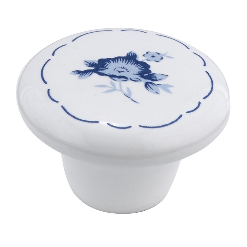 Knob Blue Flower White Knobs