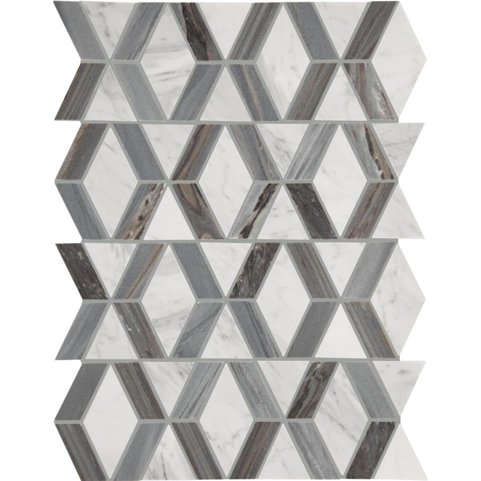 Mosaic Ashen Palissandro and Carrara Wh Polished Gray Tile