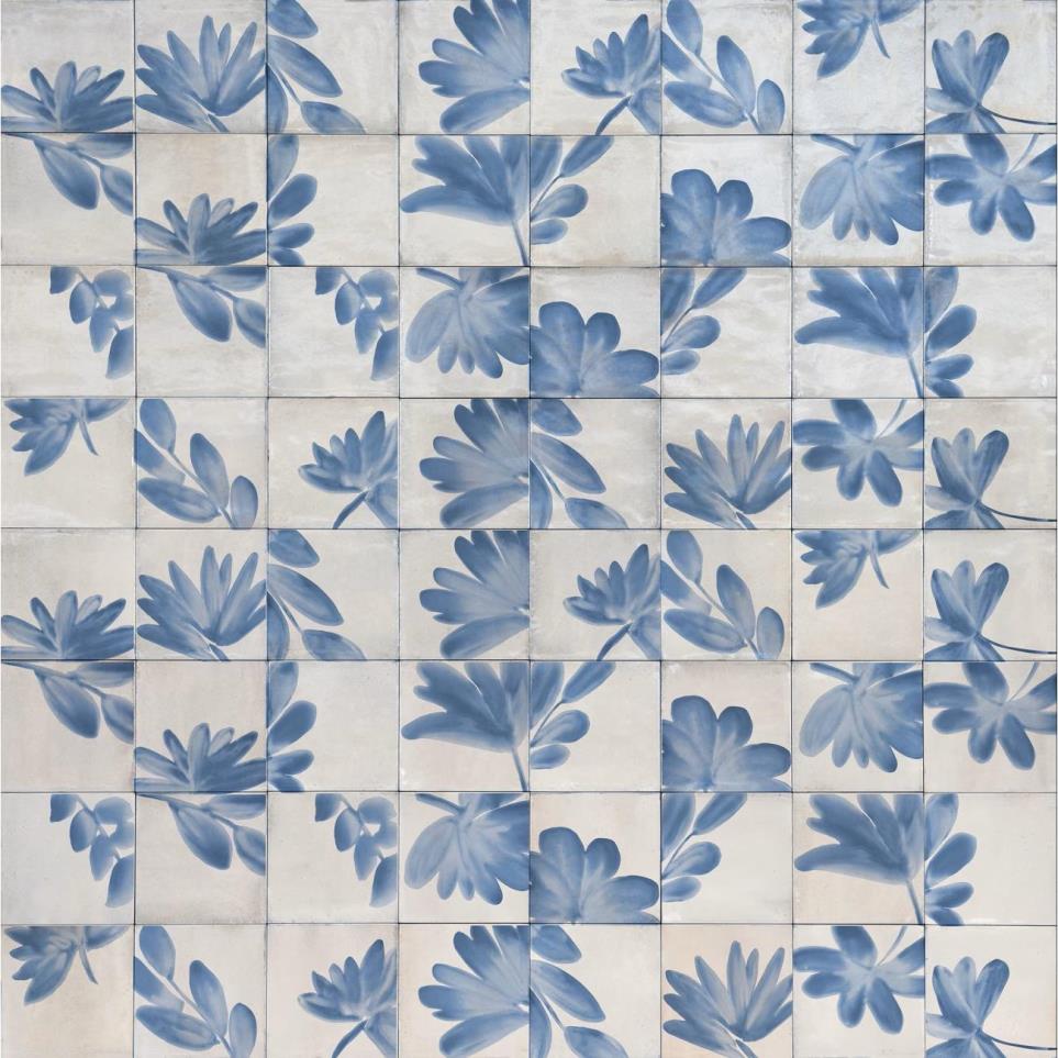 Tile Natural Deco Blossom Glossy Blue Tile