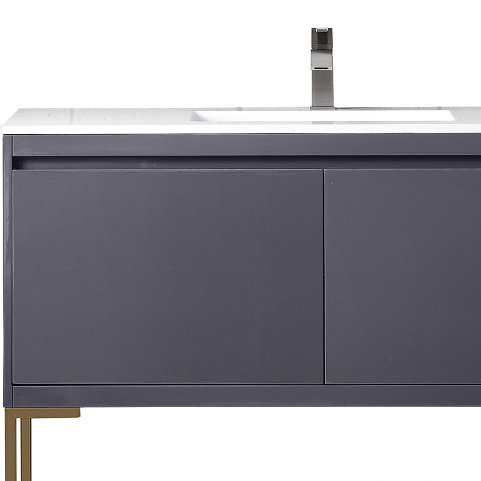 Base with Sink Top Modern Grey Glossy Grey / Black Vanities