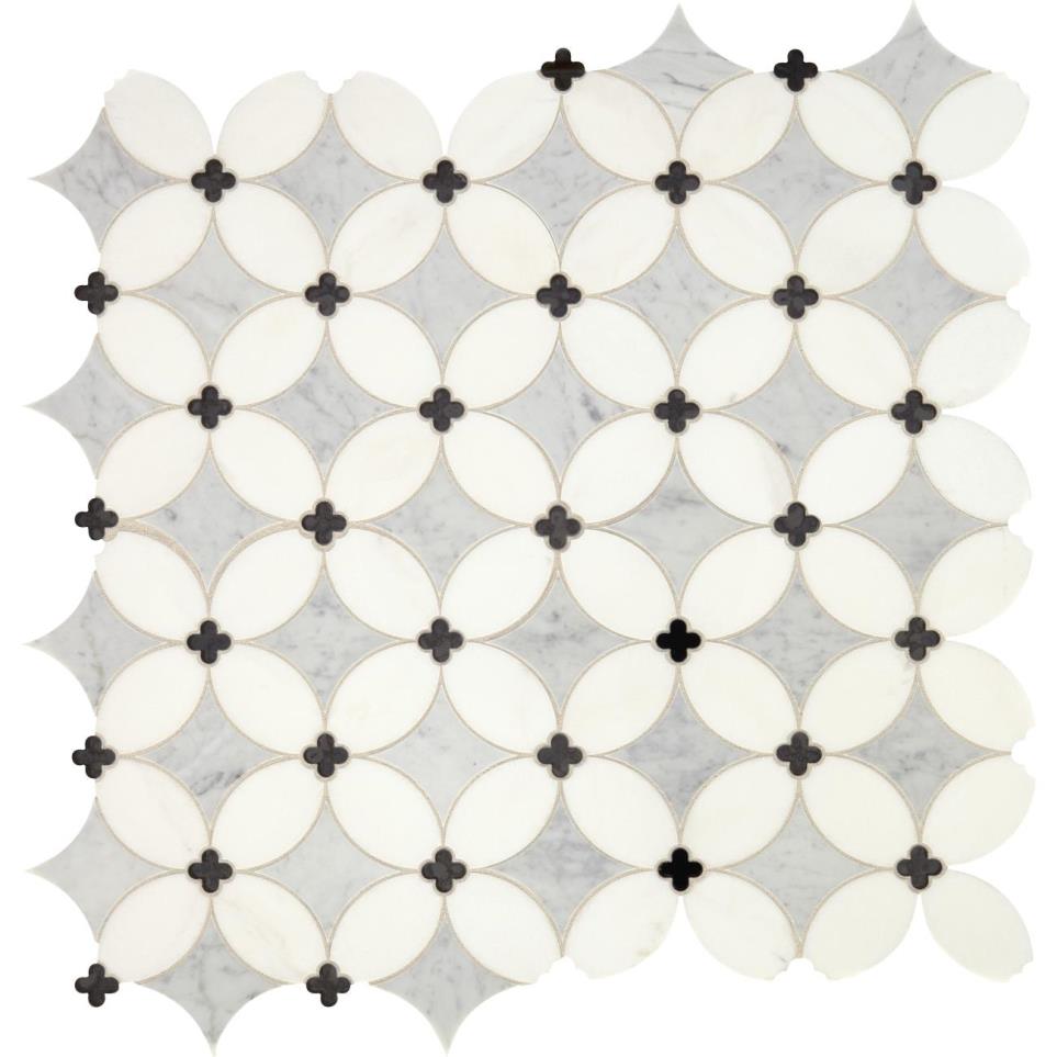 Mosaic Carrara/Thassos/Blk Ant Mirror Polished White Tile