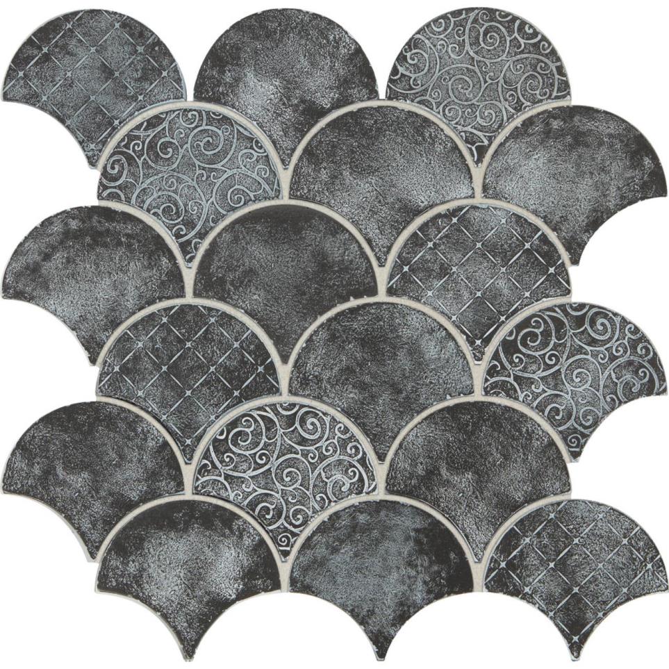 Mosaic Whitewash Iron Satin Black Tile