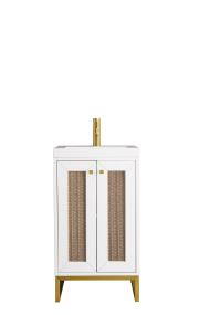 James Martin Chianti 20 Single Vanity Cabinet, Glossy White, Radiant Gold  W/ White Glossy Resin Cntop