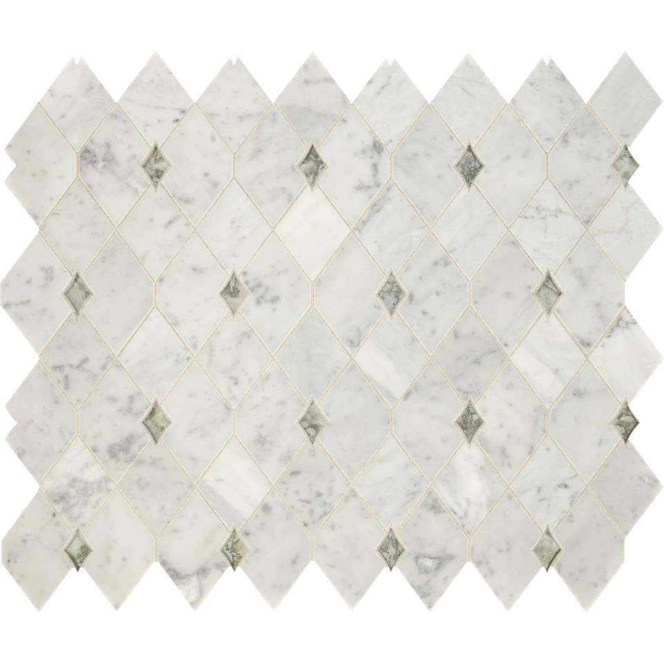 Mosaic Carrara White/Antique Mirror Polished White Tile