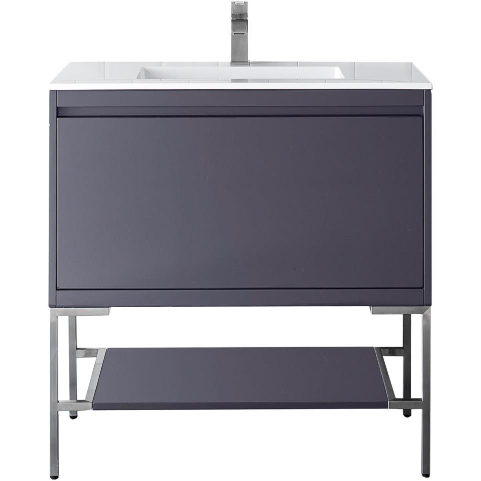 Base with Sink Top Modern Grey Glossy Grey / Black Vanities