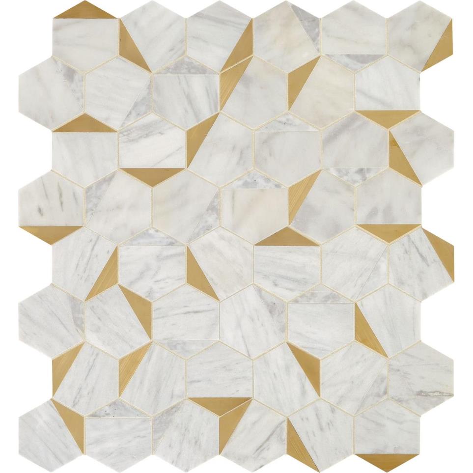 Mosaic Alluring White/Brass Honed White Tile