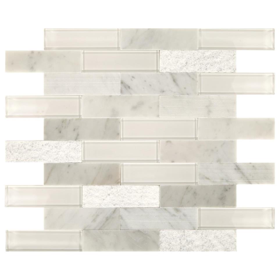 Mosaic Carrara White And Glass Blend Mix White Tile